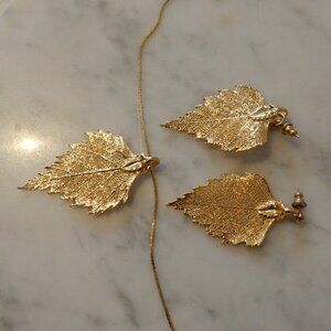 24 Karat Gold Electroformed Leaf Earrings and Necklace Set